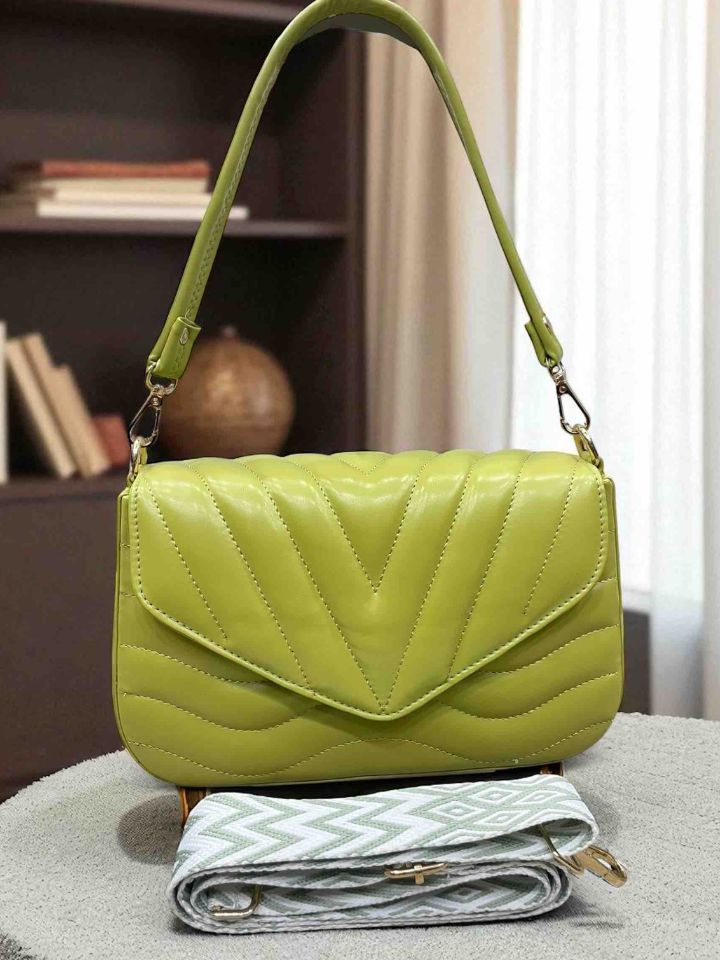 quilted broad belt sling bag (matcha luxe)